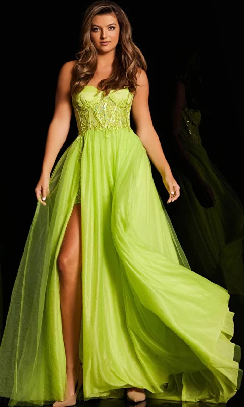 women's neon dressesJVN by Jovani JVN38656 - Strapless Slit Ballgown