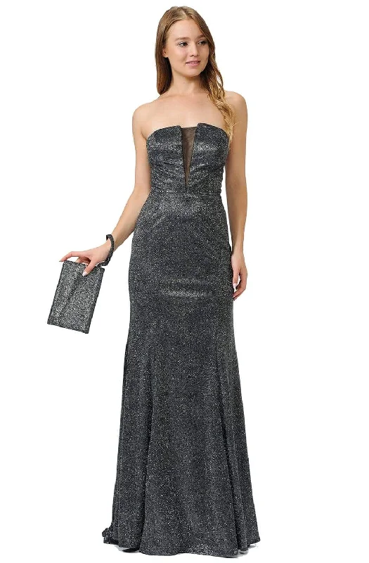 women's solid color dressesPoly USA 8490 - Glitter Strapless Trumpet Gown