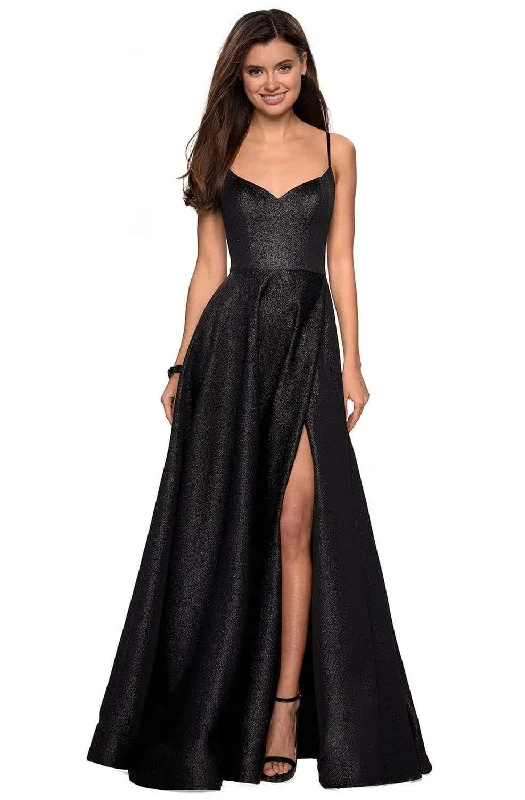 women's sustainable dressesLa Femme 27619 - Metallic High Slit Gown