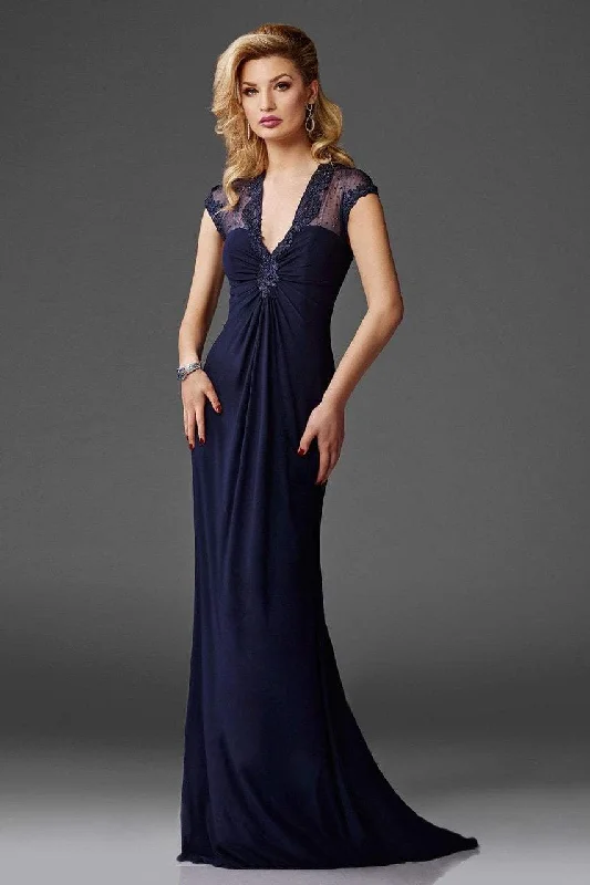 women's casual Friday dressesClarisse Embellished V Neck Fitted Gown M6412 - 2 pc Navy In Size 12 and 22 Available