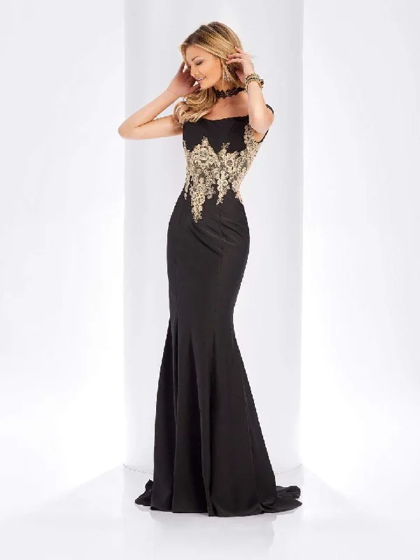 women's pear-shaped body dressesClarisse Gilded Lace Off Shoulder Trumpet Gown - 1 pc Black In Size 8 Available