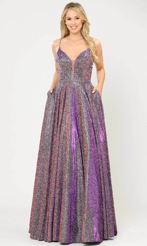 women's halter dressesPoly USA 8556 - Glittered Deep V-Neck Gown