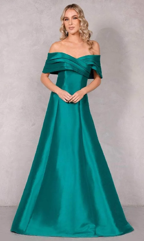 women's satin dressesTerani Couture 2112M5404 - Pleated Off Shoulder Mermaid Gown