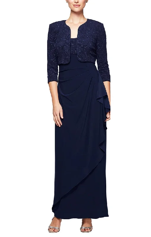 women's wrinkle-resistant dressesGlitter Jacquard Knit & Matte Jersey Gown with Bolero Jacket