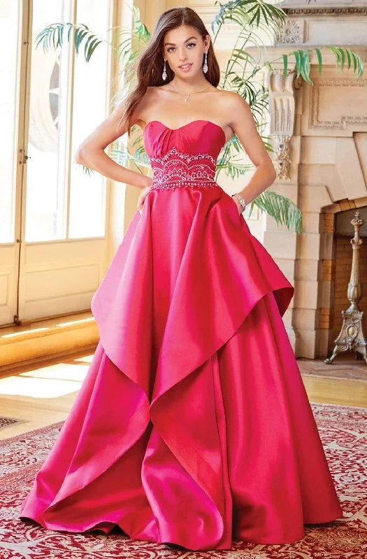 women's wrap dressesClarisse Jeweled Midriff Ruffled Ballgown 3478