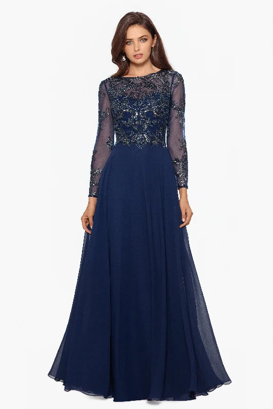 women's custom dresses"Mason" Long Sleeve Beaded Chiffon Gown