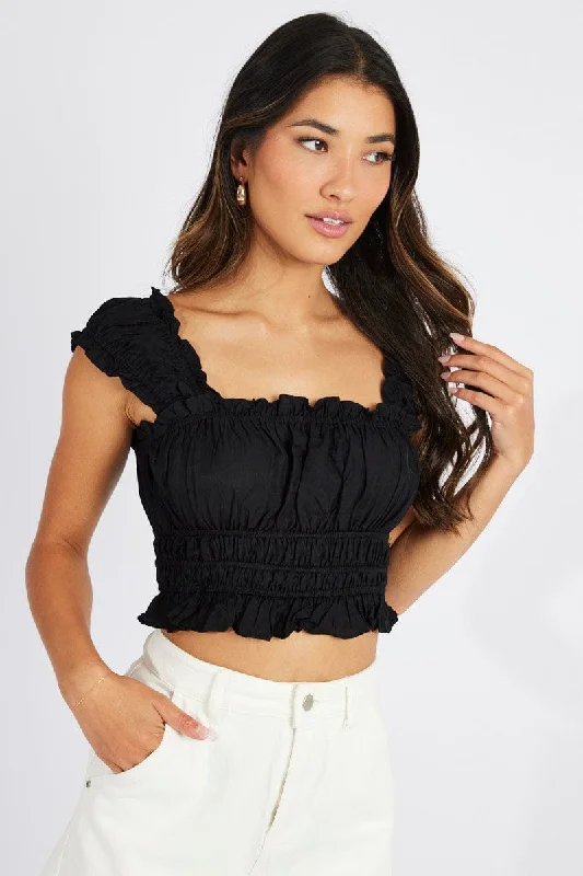 Black Ruched Top Sleeveless