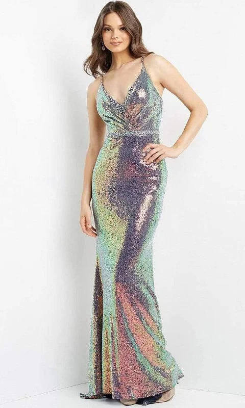 women's ball gown dressesJVN by Jovani  JVN06391 - Holographic V Neck Gown