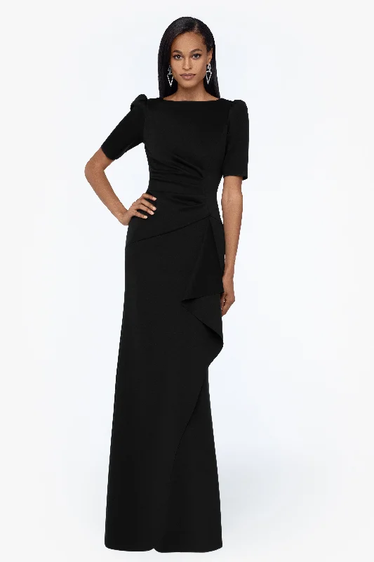 women's evening dresses"Demi" 3/4 Sleeve Side Ruched Floor Length Gown