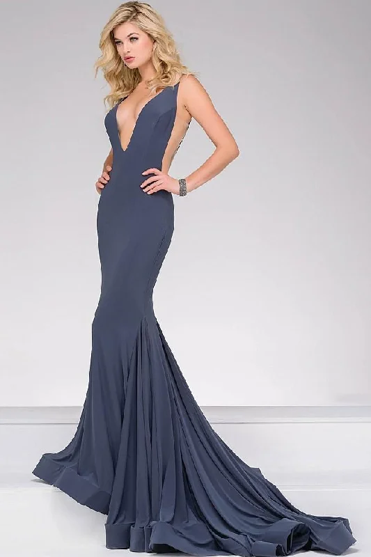 women's casual Friday dressesJovani 46756SC - Plunge V-Neck Mermaid Gown