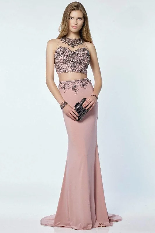 women's body-skimming dressesAlyce Paris Two Piece Halter Jersey Gown 6713 - 1 pc Cameo Rose in Size 0 Available