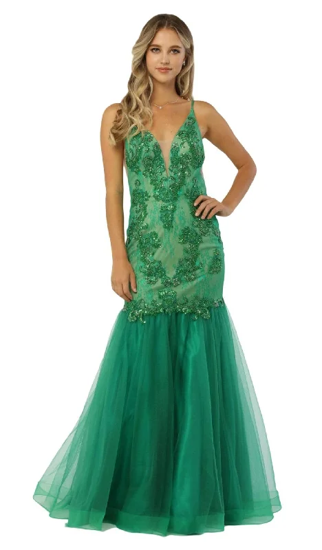 women's off-the-shoulder dressesNox Anabel - E185 Beaded Lace Tulle Mermaid Gown