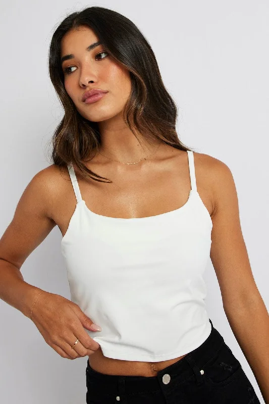 White Bralette Round Neck Sleeveless Padded