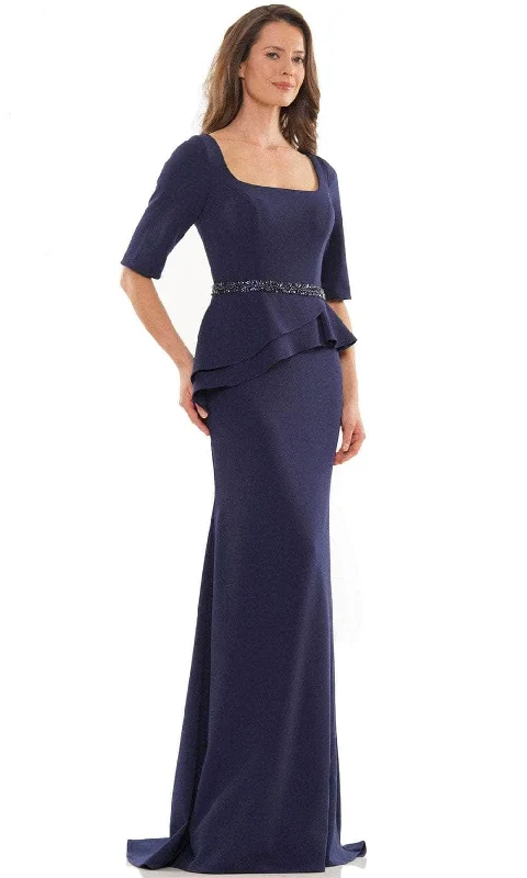 women's wrap dressesRina Di Montella RD2761 - Square Neck Peplum Column Gown