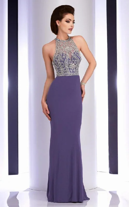 women's lace-up dressesClarisse - Crystal Festooned Halter Jersey Gown 2807