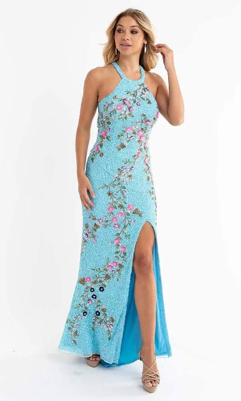 women's high-low dressesPrimavera Couture 3726 - Halter Floral Sequin Gown