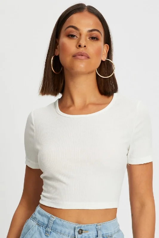 White Lace Up Backless Crop Tee