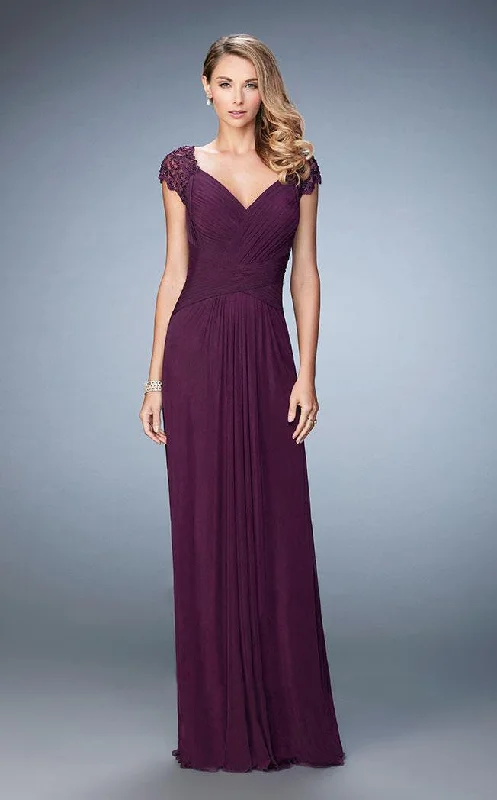 women's eco-friendly dressesLa Femme 23084SC - Lace Cap Sleeve Gown