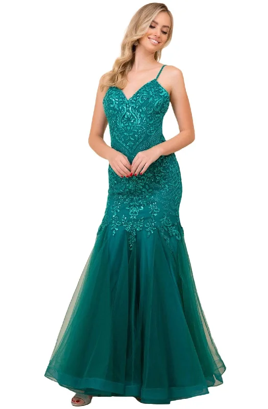 women's sleeveless dressesNox Anabel - H402 Beaded Trumpet Gown