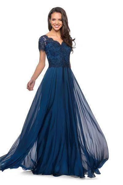 women's retro dressesLa Femme 27098SC - Lace Bodice Chiffon A-Line Gown