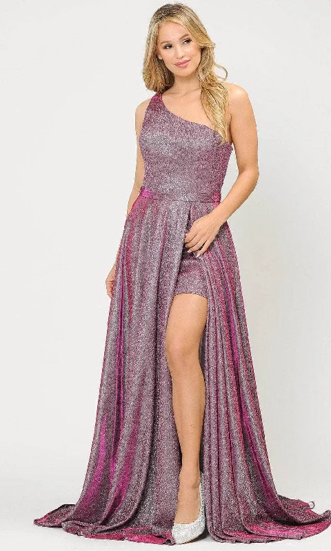 women's flutter-sleeved dressesPoly USA 8430 - One-Shoulder Glittered Gown