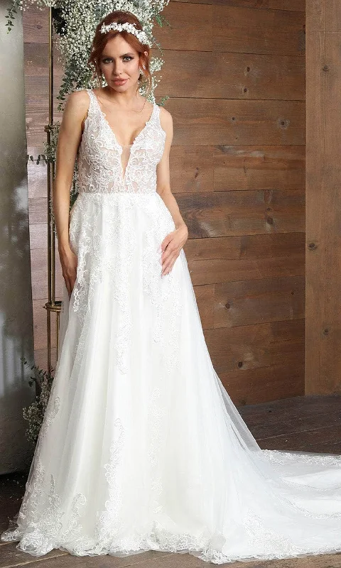 women's cinched-waist dressesMay Queen RQ8098 - Applique A-Line Bridal Gown