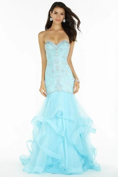 women's sleeveless dressesAlyce Paris - 6746 Tulle Ruffled Mermaid Gown - 1 pc Blue Radiance In Size 10 Available