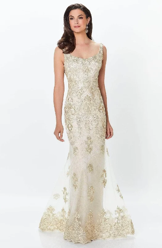 women's breathable dressesMontage by Mon Cheri 119933 - Paisley Metallic Lace Formal Gown