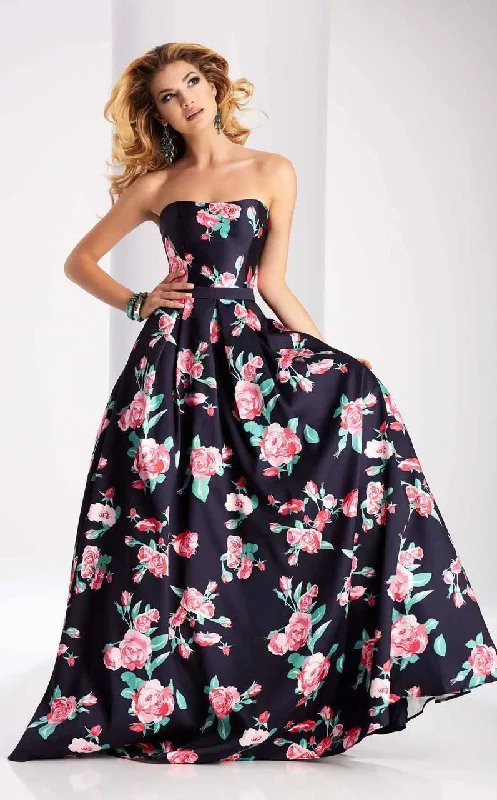 women's smart casual dressesClarisse Strapless Floral Print Ballgown 3029 - 1 pc Navy/Print In Size 14 Available