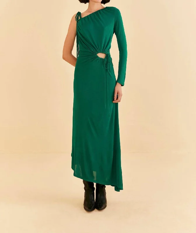 women's wedding guest dressesOne Shoulder Midi Dress In Emerald