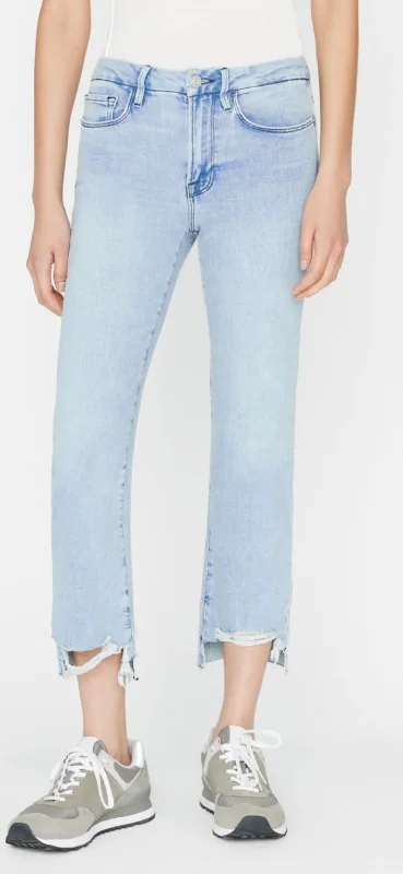 women's denim jeans for a casual FridayLe Crop Mini Boot Raw Stagger Jeans In Yorba Chew