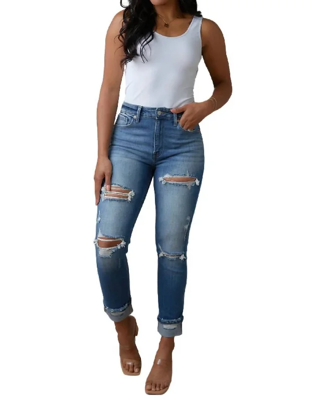 women's denim jeans for a timeless classic lookBelinda High Rise Distressed Straight Jeans In Medium Wash