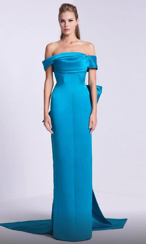 women's silk dressesMNM Couture N0589 - Draped Bow Evening Dress