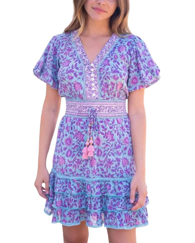 women's mini dressesAnnalise Mini Dress In Teal Purple Print