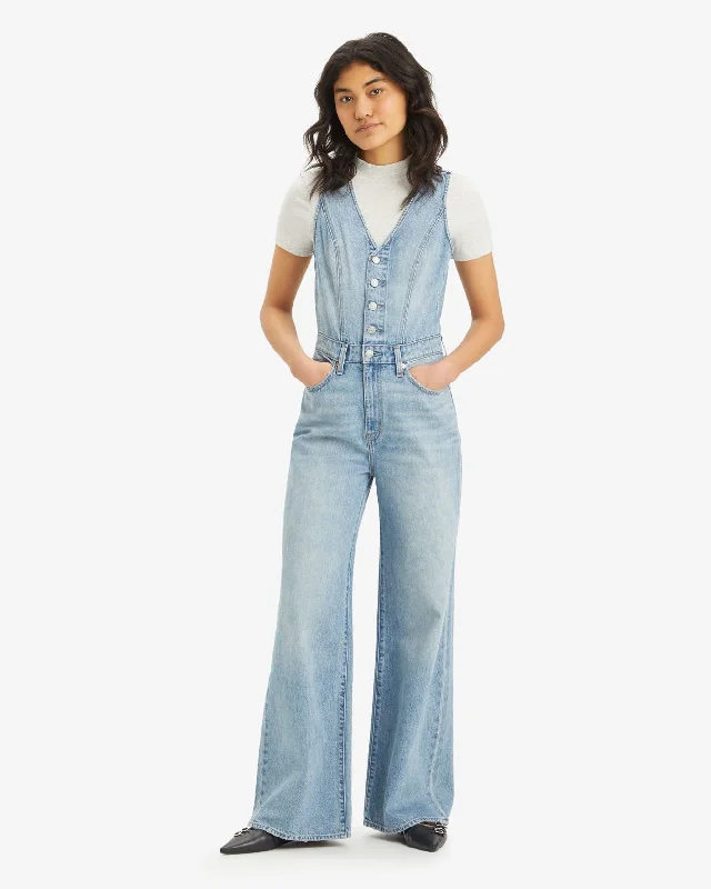 women's denim jeans for a vintage styleLevi's® Womens Denim Vest Wide Leg Jumpsuit - Dive Deep