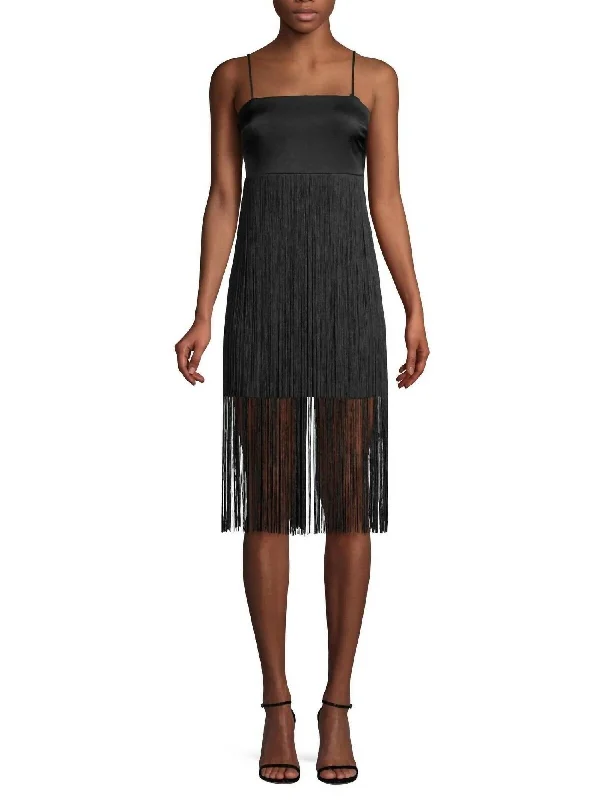 women's midi dressesRikki Fringe Trim Mini Cocktail Dress In Black