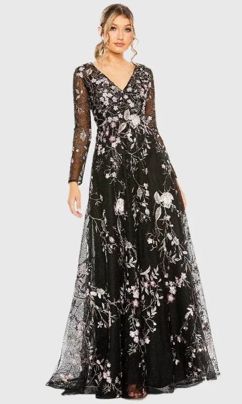 women's travel dressesMac Duggal 20480 - Embroidered Sheer Sleeve Evening Dress