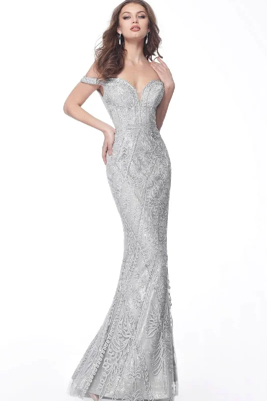 women's high-end dressesJovani - Plunging Sweetheart Evening Dress 68130SC - 1 pc Grey In Size 0 Available