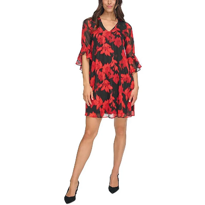 women's metallic dressesWomens Floral Mini Shift Dress