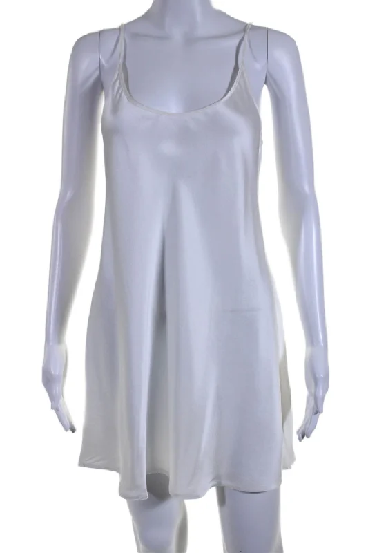 women's petite dressesLa Perla Womens Silk Scoop Neck Pullover Sleeveless Mini Slip Dress White