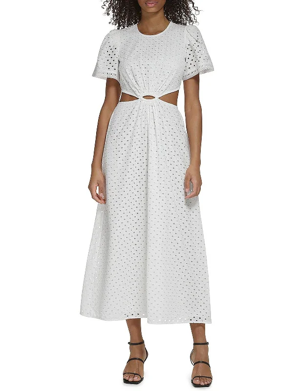 women's statement dressesWomens Cotton Eyelet Midi Dress