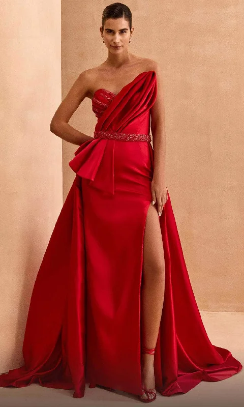 women's spaghetti strap dressesMNM Couture V07353 - Draped V-Neck Evening Gown