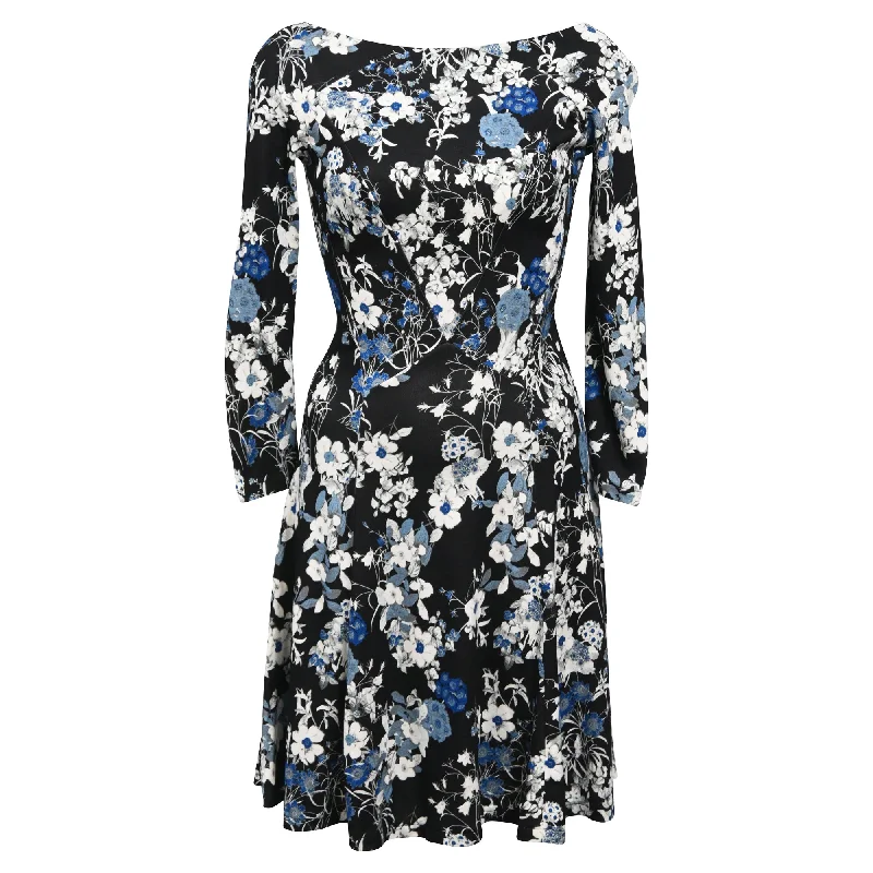 women's flutter-sleeved dressesErdem Floral Print Mini Dress in Blue Viscose