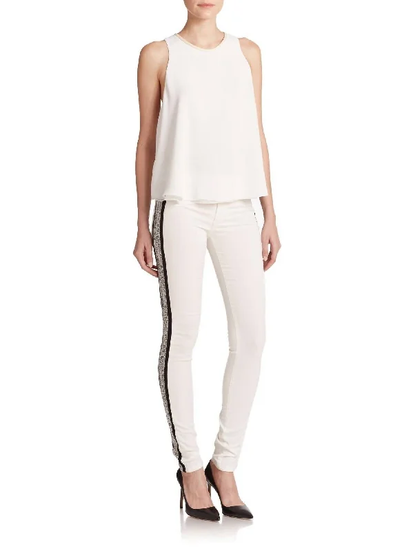 women's straight-leg denim jeansRaine Printed Tuxedo-Stripe Snake Print Skinny Jeans In White