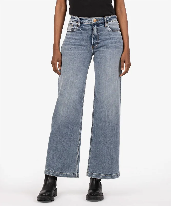 women's denim jeans with ripped kneesHigh Rise Wide Leg Jeans In Enforced