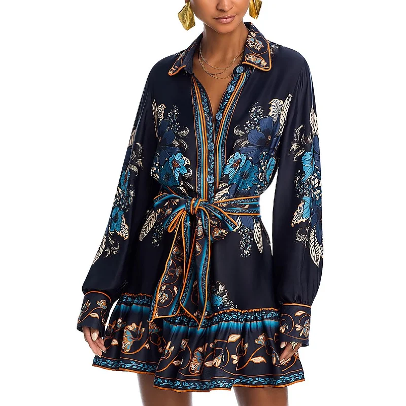 women's vacation dressesWomens Floral Button Down Mini Dress