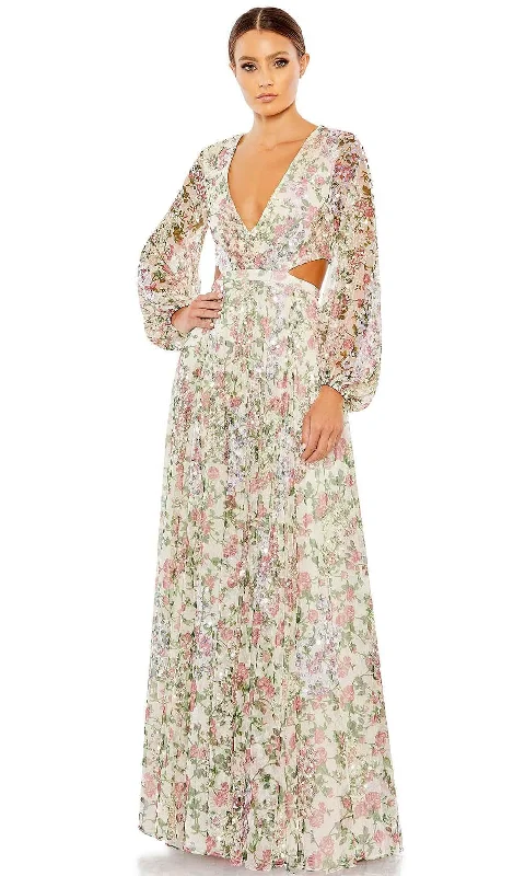 women's beach dressesMac Duggal 93746 - Bishop Sleeve Floral Chiffon Evening Dress