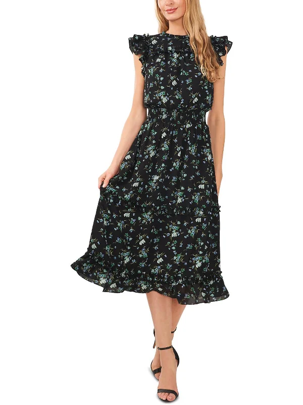 women's striped dressesWomens Floral Calf Midi Dress