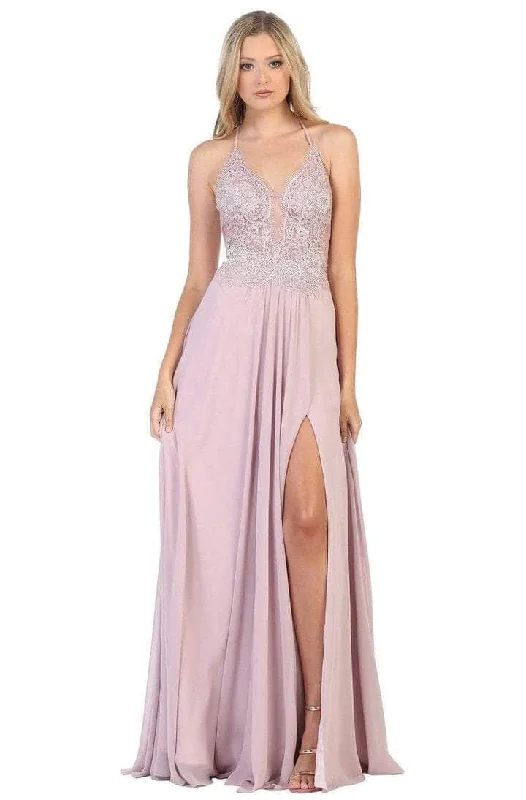 women's trendy dressesMay Queen - RQ7781 Embellished Sleeveless Evening Gown