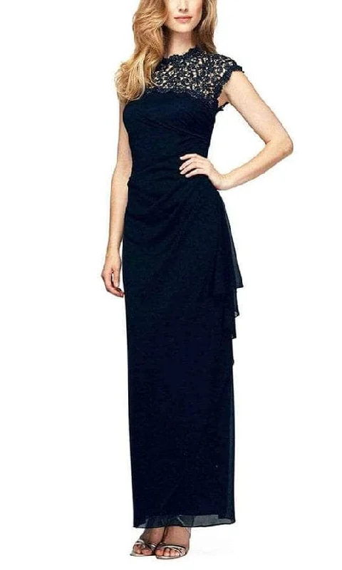 women's minimalist dressesAlex Evenings - 112388 Scalloped Jewel Neck Cap Sleeve Long Dress